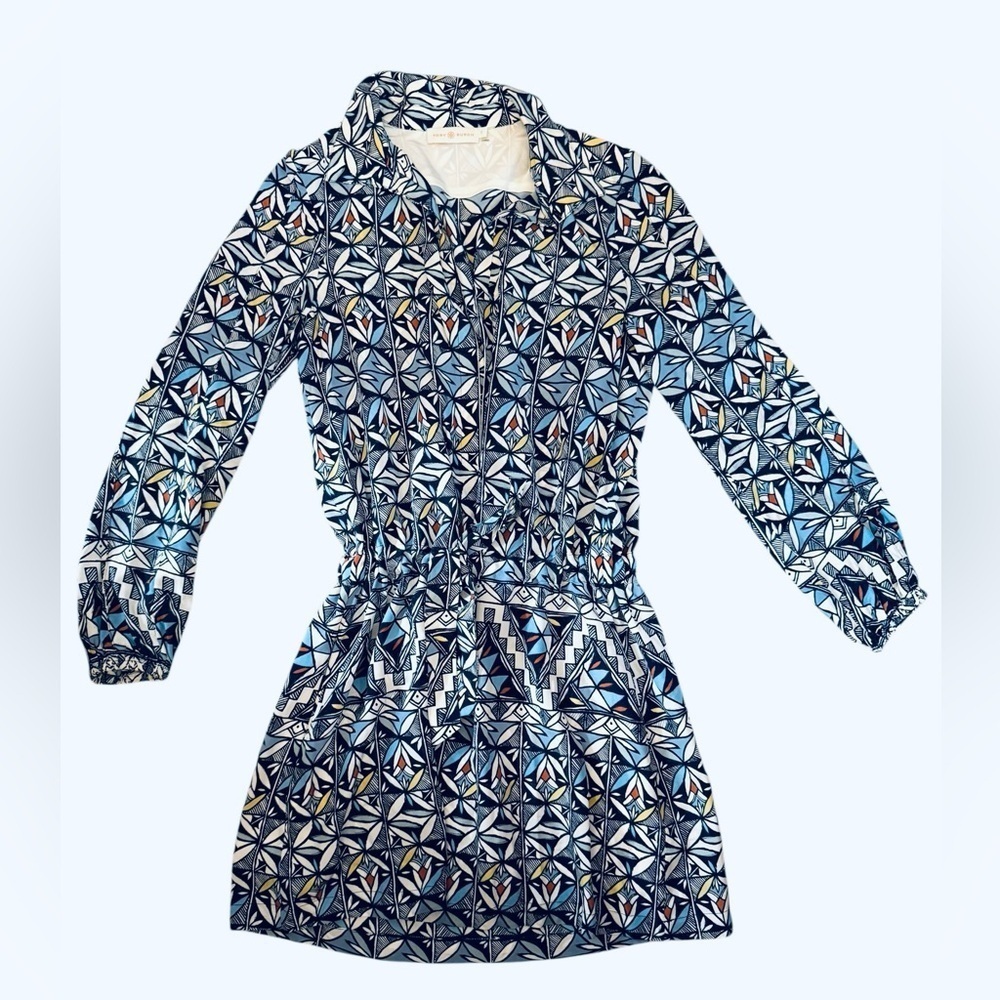 Tory Burch 100% Silk Geo Print Shirt Dress Size 2 excellent like-new condition - Picture 4 of 9